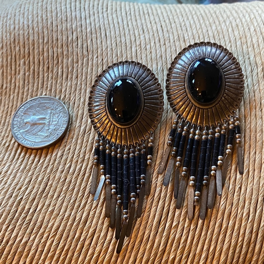 Vintage Navajo squash squash blossom earrings, large and size stamped sterling - Picture 5 of 5